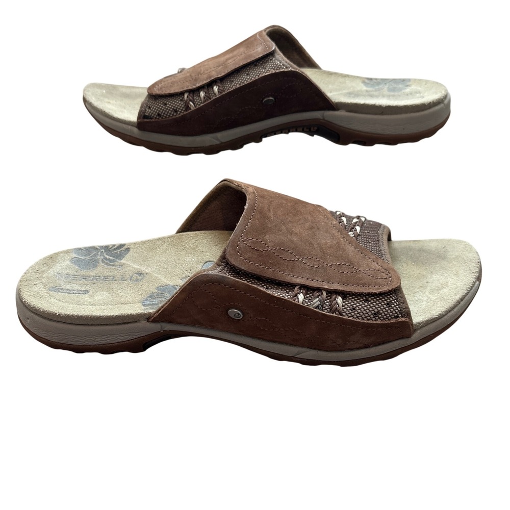 Merrell Lilyfern Bracken Slide Sandals Womens 10 Brown Leather Adjustable Strap